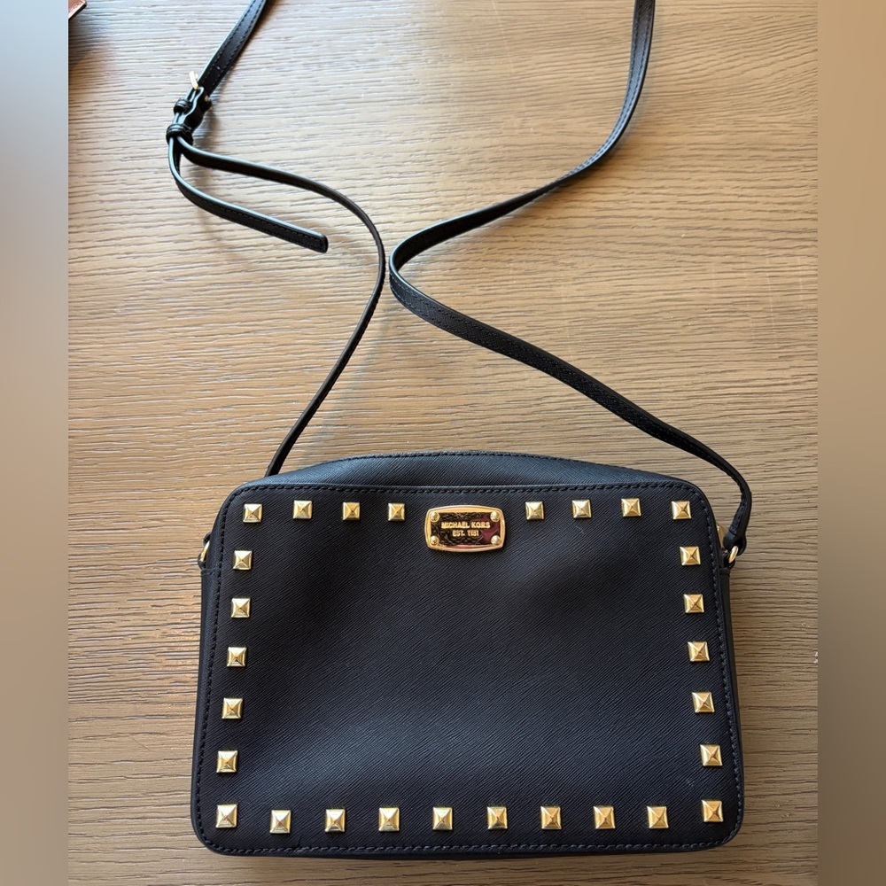 Michael Kors Black Crossbody Bag with Gold Studs